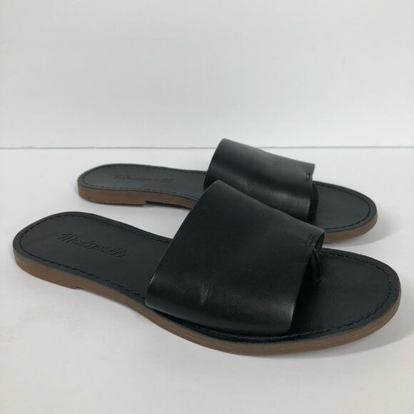 Madewell The Boardwalk Post Slide Sandal in Black Leather Size 6 JO201 - Picture 5 of 9